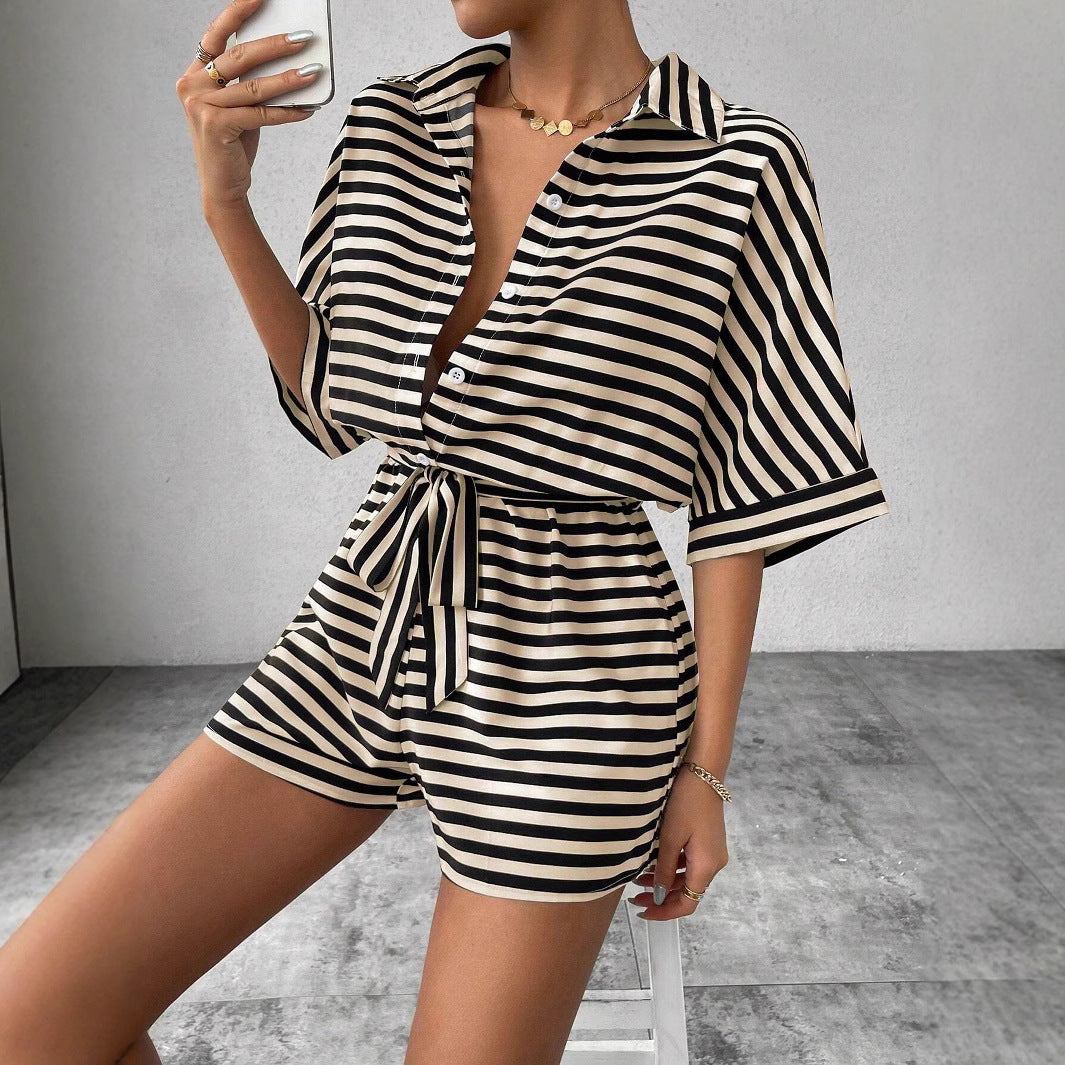 Dame Stilfuldt Stribet Korts Jumpsuit Stilla