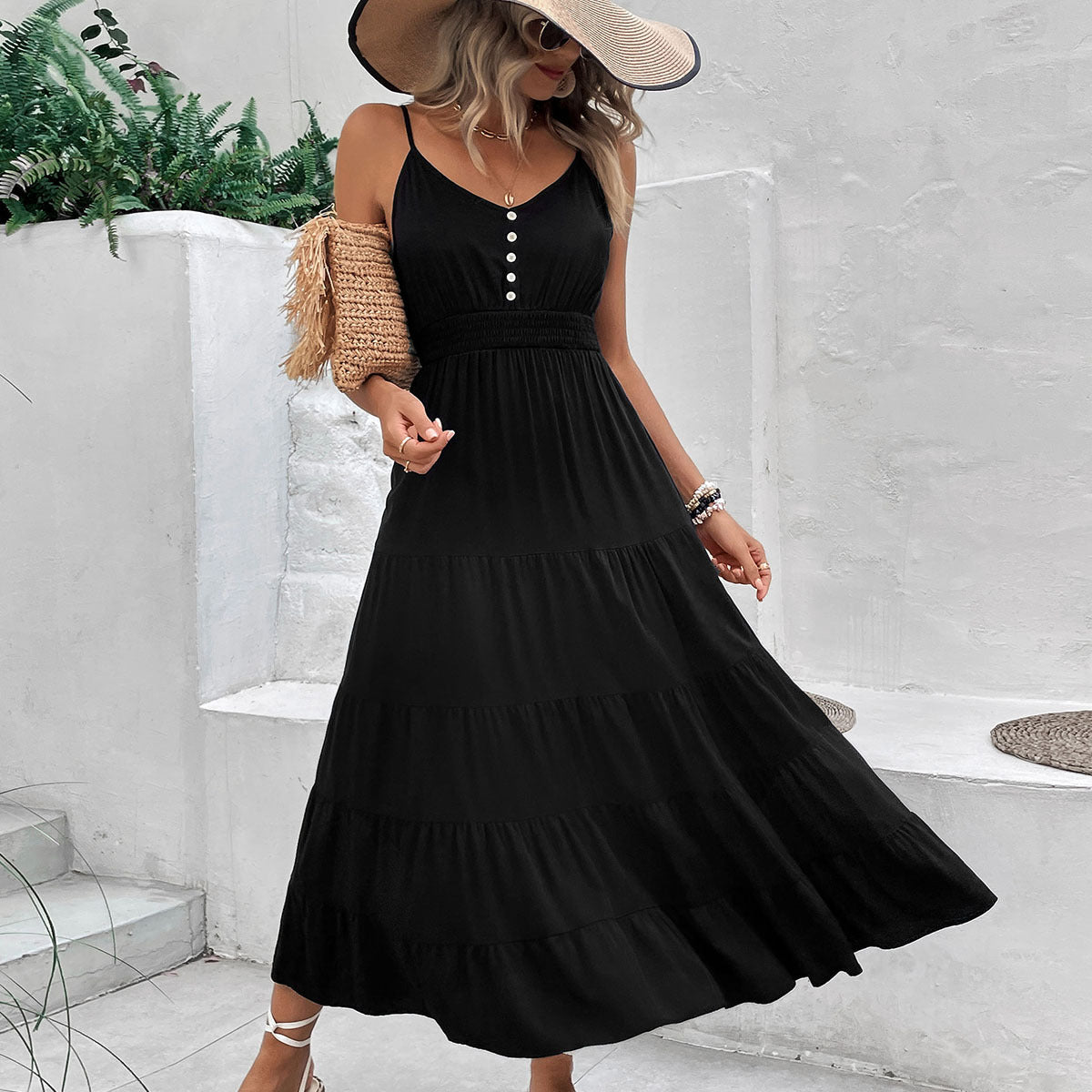 Dame Elegant Button-Down Maxi-Kjole med side split Stilla