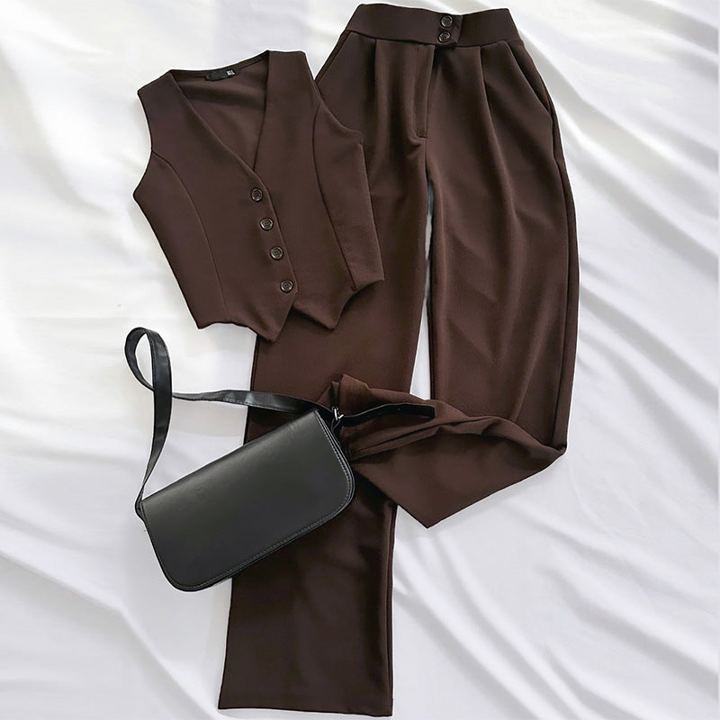 Dame Elegant Blazer-Sæt med vidde Bukseben og Knapliste Stilla