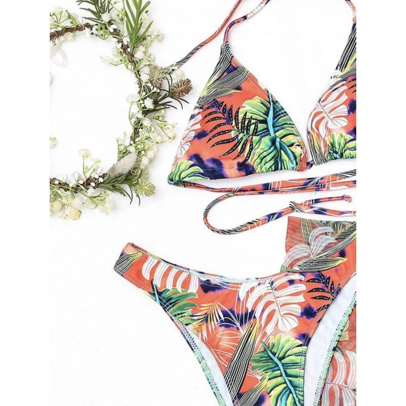 Dame bikini-sæt med bredt skørt og blomstret mønster Stilla