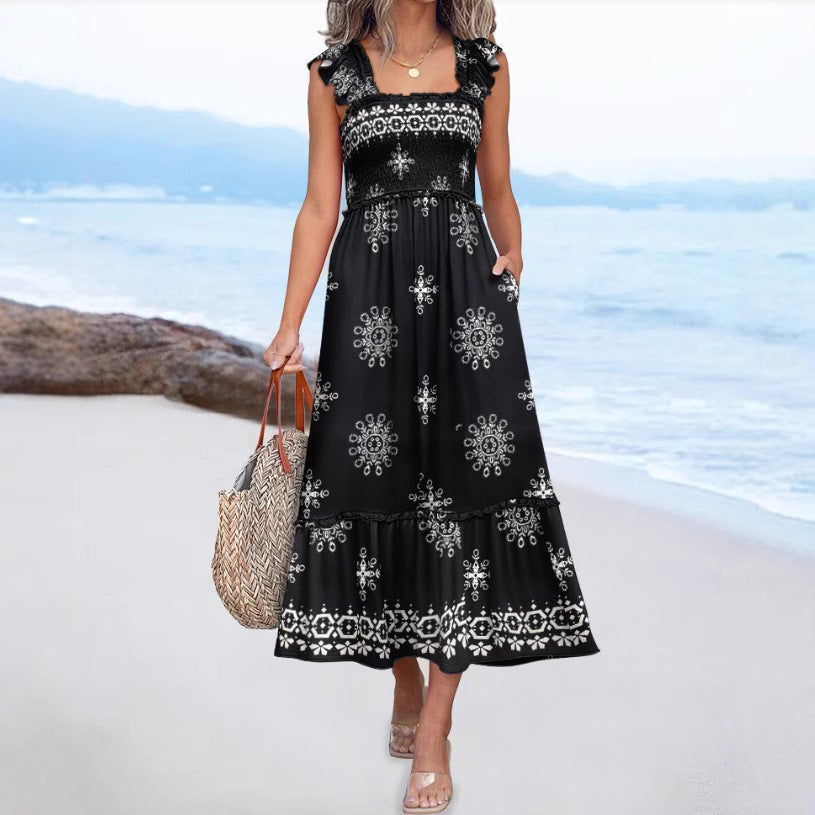 Bohemian Tropical Print Maxi-Kjole til Damer Stilla