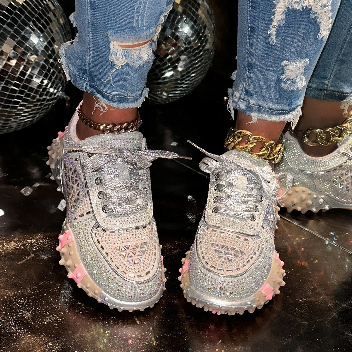 Dame Krystalbesatte Sneakers Stilla