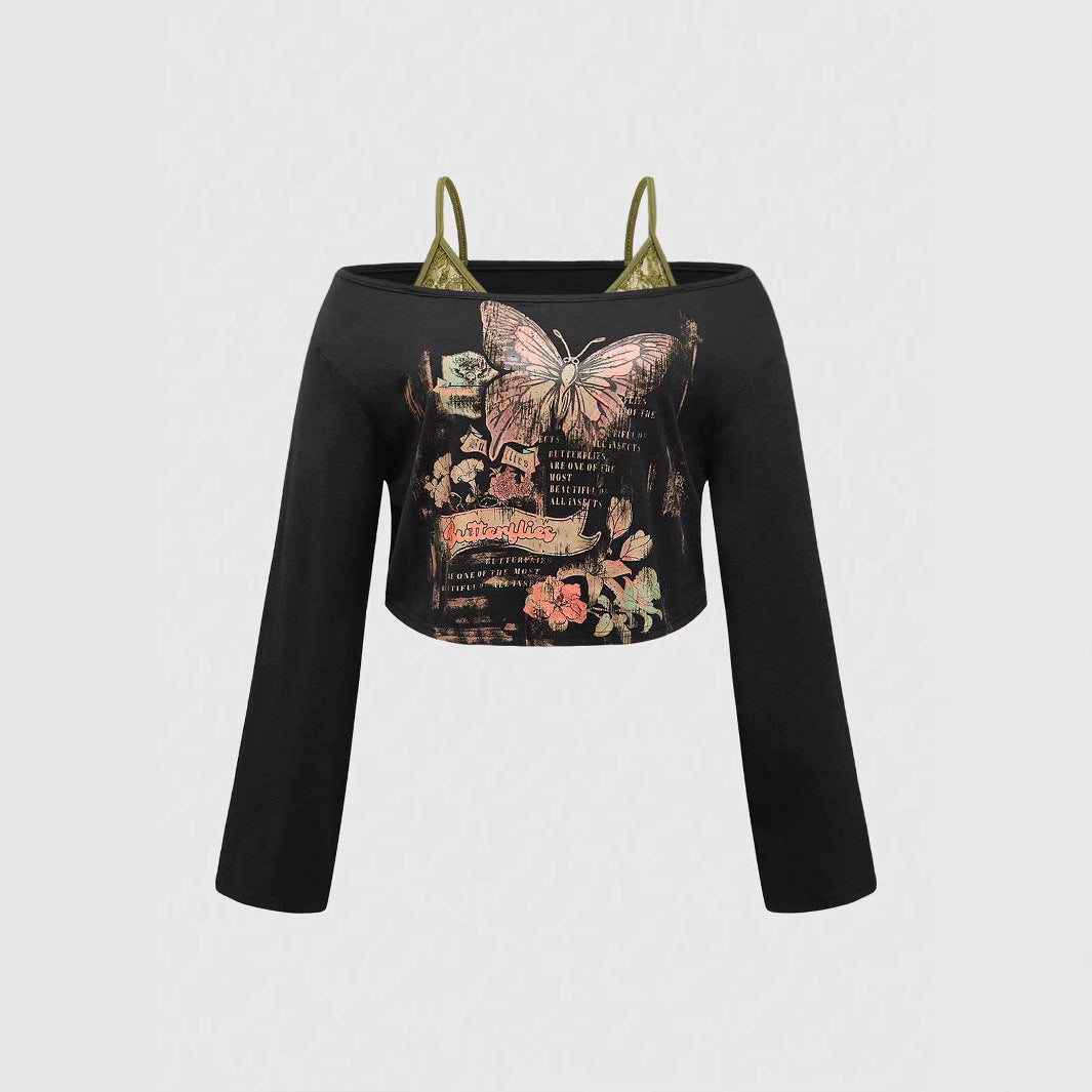 Dame cropped top med kreativ grafiktryk og afslappet snit Stilla