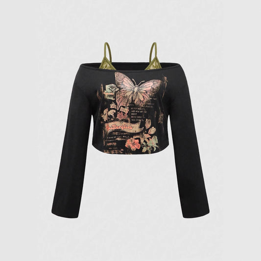 Dame cropped top med kreativ grafiktryk og afslappet snit Stilla