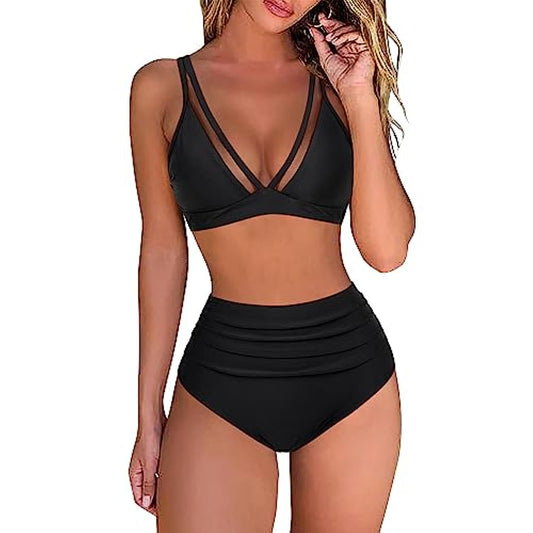 Dame Høj talje bikini med dyremønster og transparente indsatser Stilla