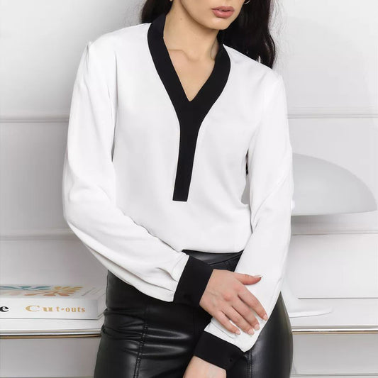 Dame elegant bluse top med moderne kontrastdetaljer Stilla
