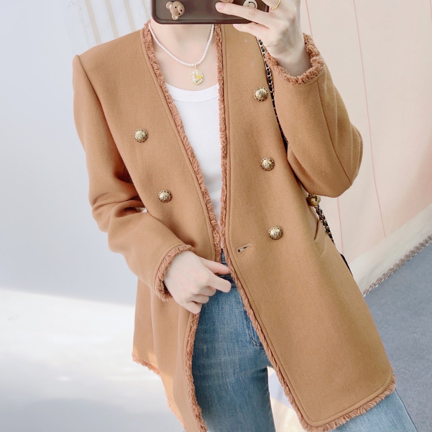 Dame Elegant Blazer med frynser og dobbeltknap lukning Stilla