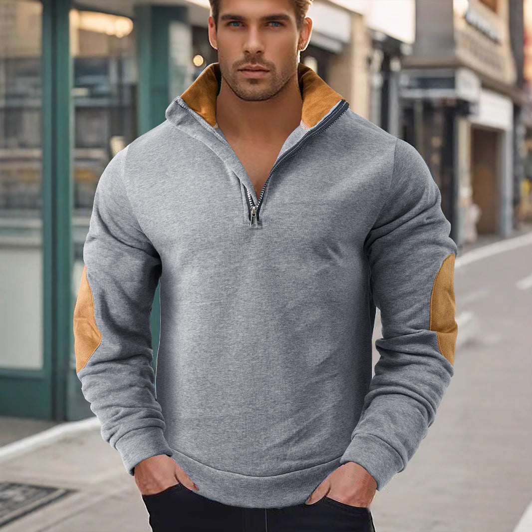 Herrer sportpullover med halv lynlås og kontrastdetaljer Stilla