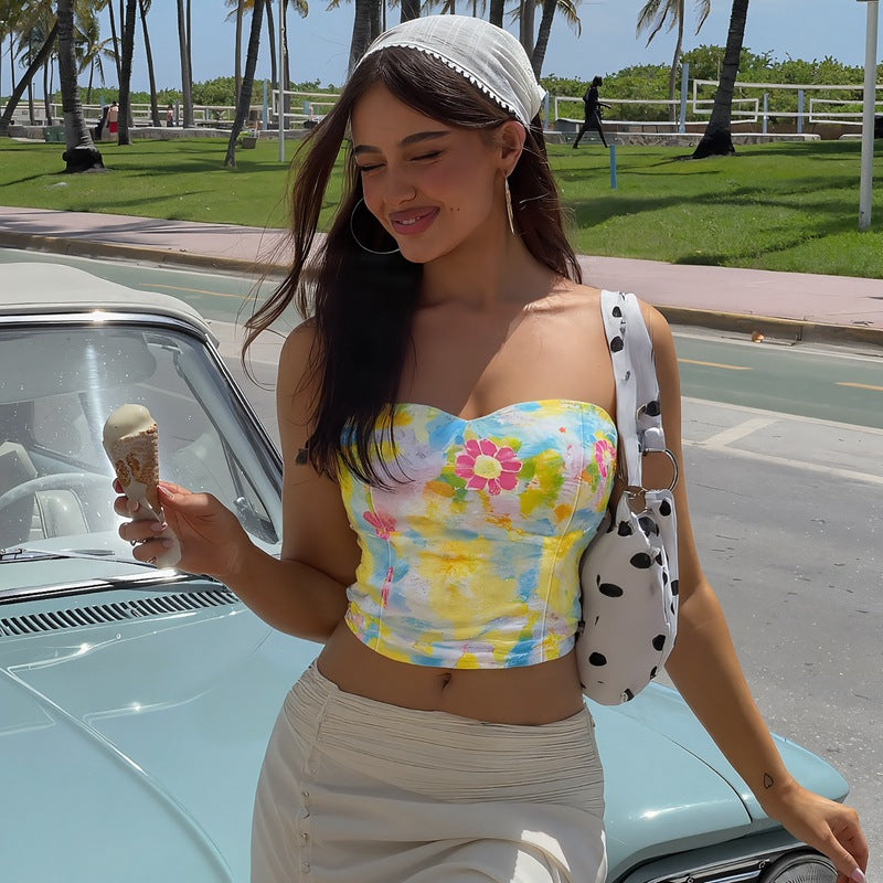 Dame Elegant Bustier-top med floral design og smal pasform Stilla