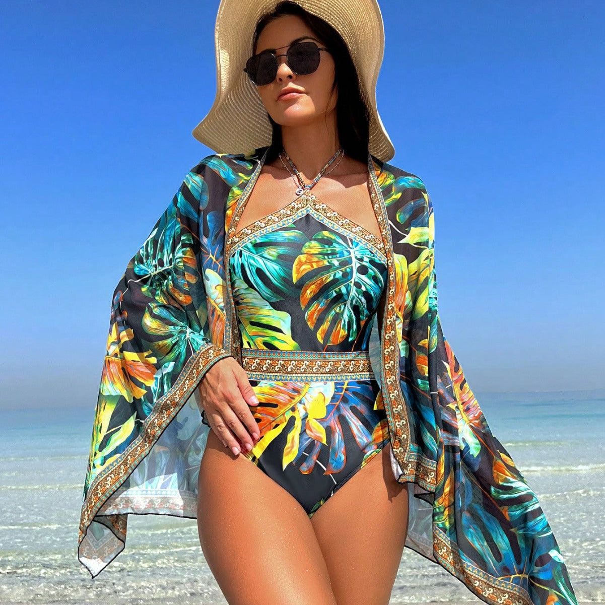 Dame elegant heldragt med blomster kimono-overdel Stilla