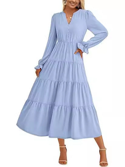 Dame afslappet maxikjole med flæse-design og knaplukning Stilla