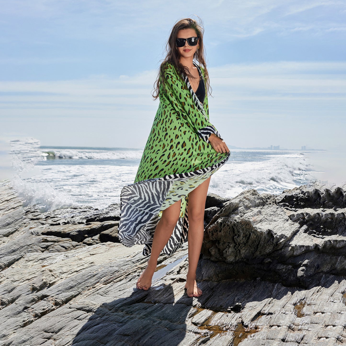 Dame Eksotisk Tryk Strandoverdel Robe Stilla