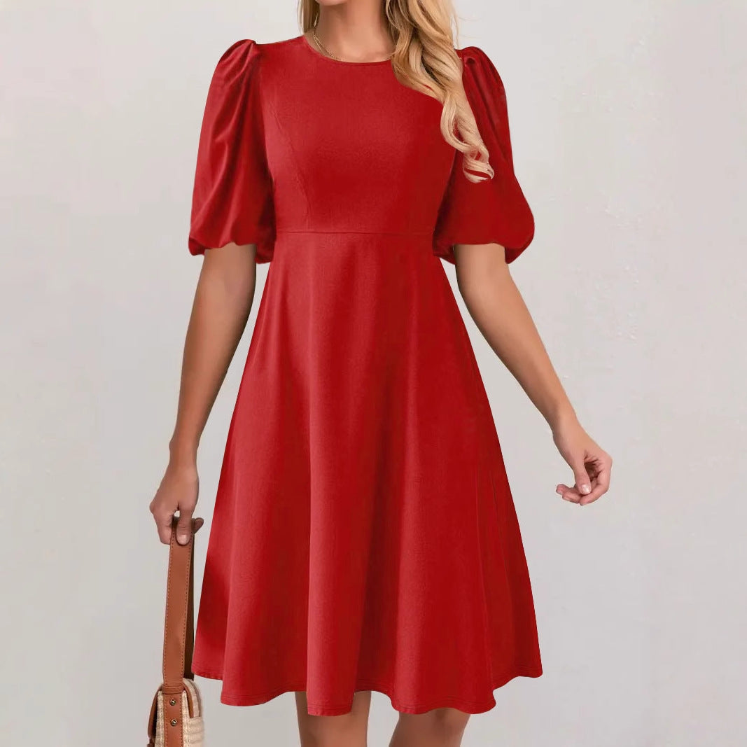 Dame A-linje kjole med puffærmer og rund halsudskæring Stilla