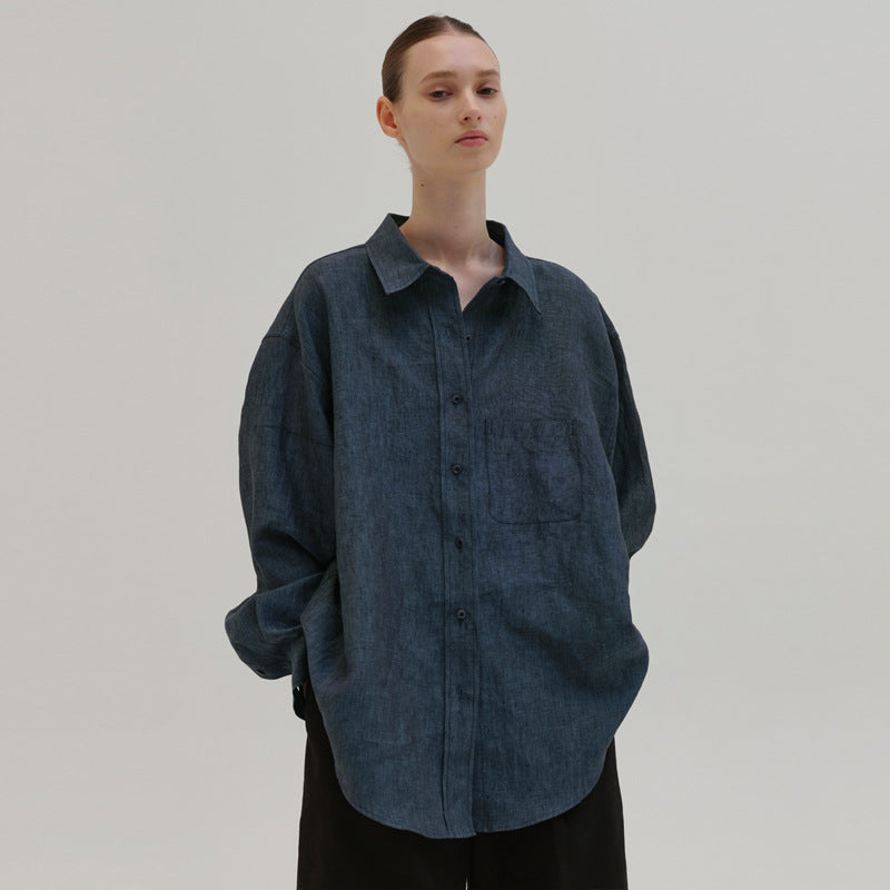 Dame afslappet linned skjorte med lommer Stilla