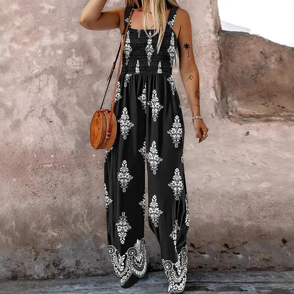 Dame jumpsuit med elastisk overdel og elegant mønsterblanding Stilla