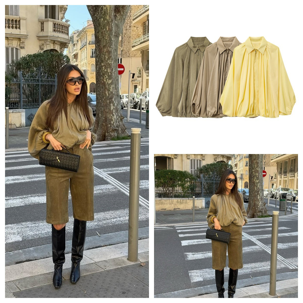 Dame elegant bluse med plisseringsdetaljer Stilla