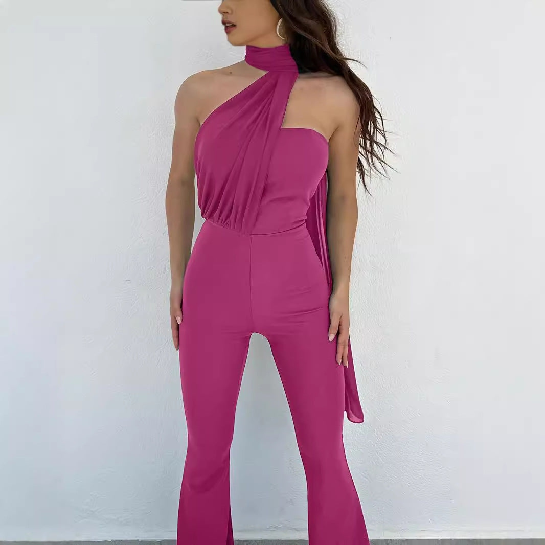 Dame elegant heldragt med asymmetrisk udskæring og svevende kant Stilla