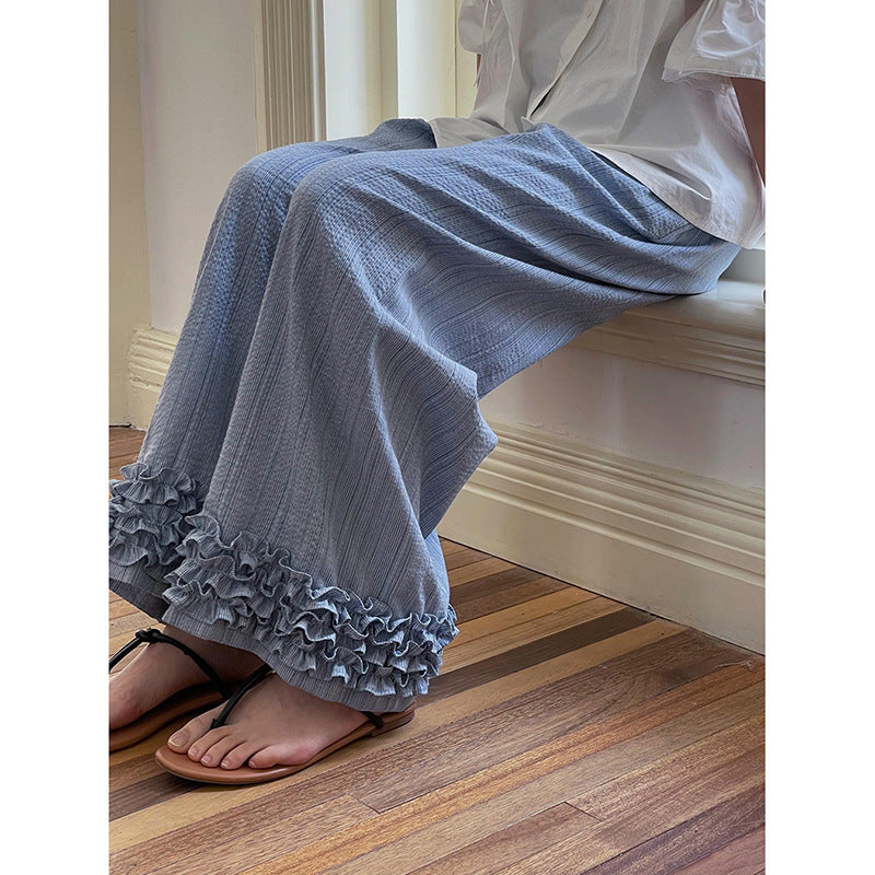 Dame afslappede Palazzo-bukser med flæsedetaljer og elastisk talje Stilla