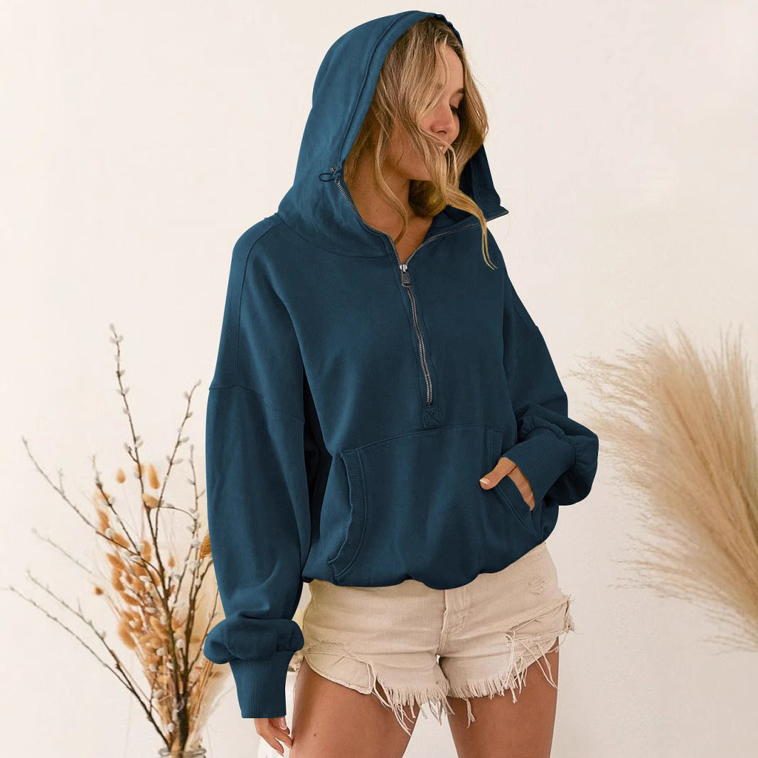 Dame afslappet hoodie med høj krave og lynlås Stilla