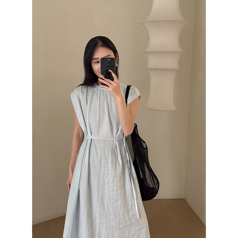 Dame afslappet maxikjole med elastisk taljebånd og justerbart bælte Stilla