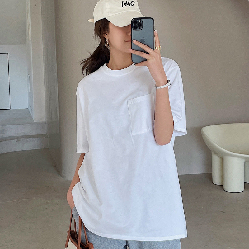 Dame afslappet basis T-shirt med praktisk brystlomme og moderne snit Stilla