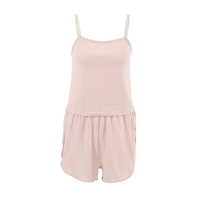 Dame Crop-Top og Shorts-Sæt i let materiale med dekorative strukturer Stilla