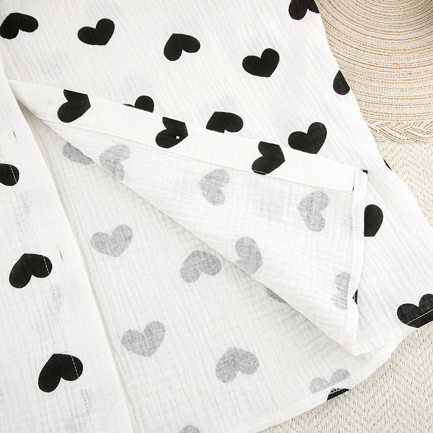 Dame afslappet hjerte mønster pyjamasæt med volangdetaljer Stilla