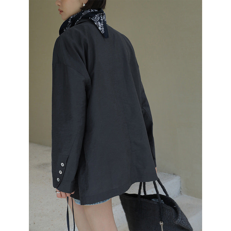 Dame afslappet oversized blazerjakke med justerbar taljesnor og skrå revers Stilla