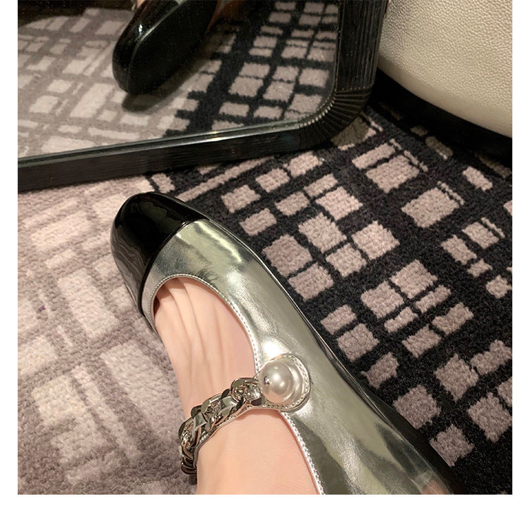 Dame Elegant Blokhæls Mary Jane Ballerinaer med dekorativ kæde-detalje Stilla