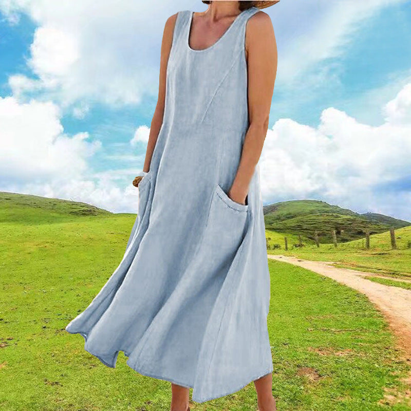 Dame afslappet sommertkjole med lommer og uden ærmer Stilla