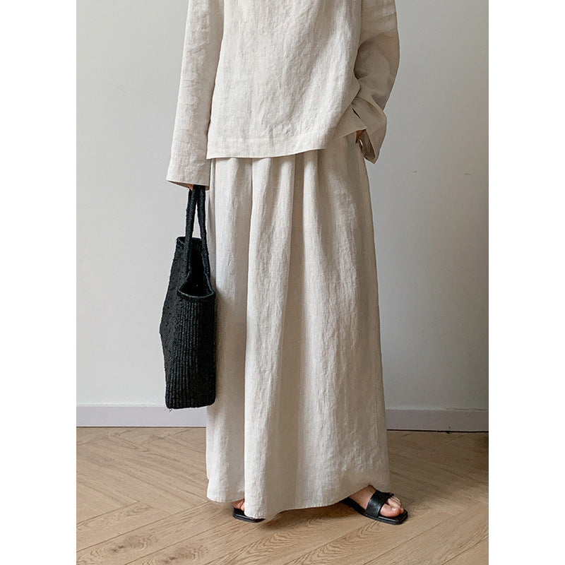 Dame afslappet hør maxiskørt med elastisk talje og høj silhouette Stilla