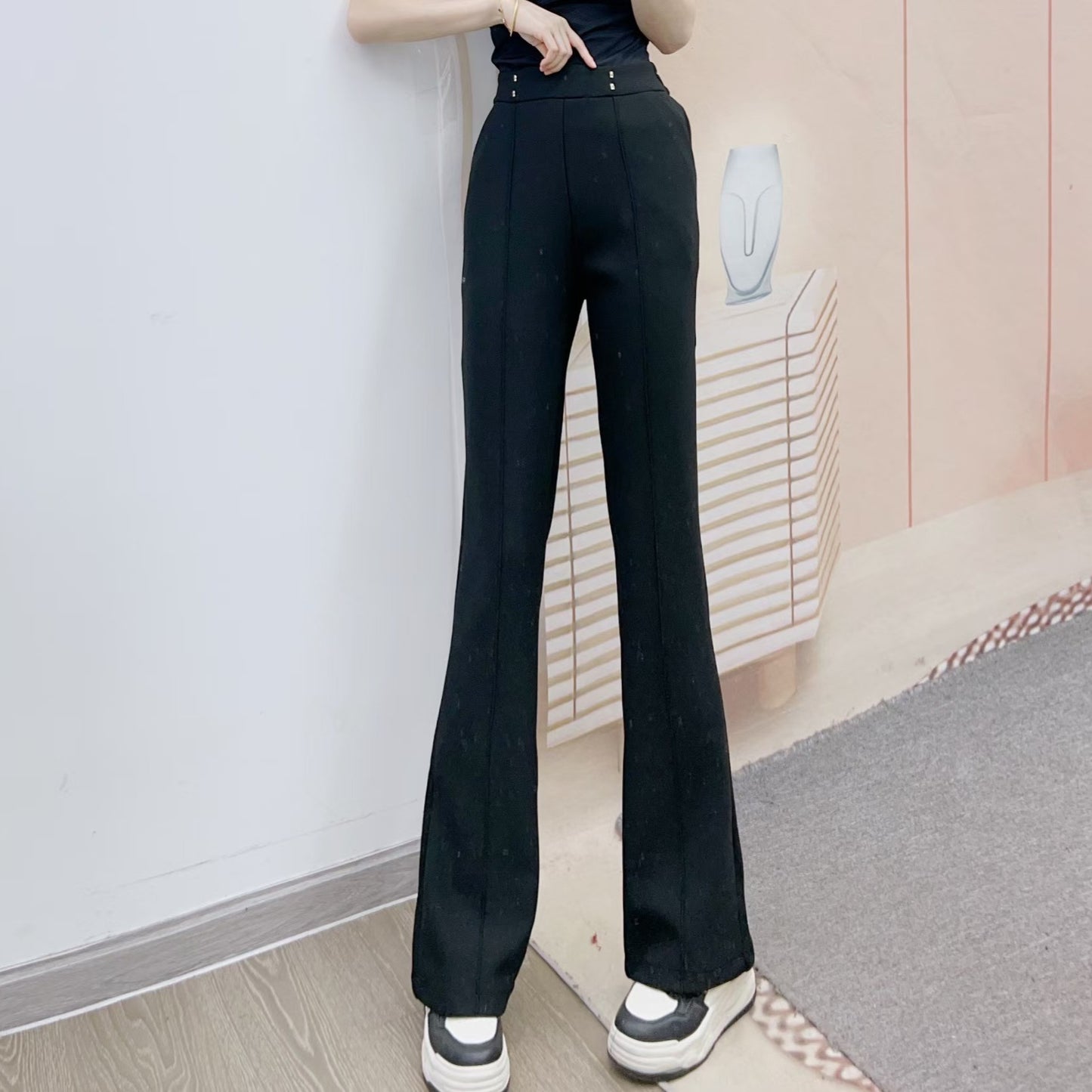 Dame Elegant Flared-bukser med høj talje og dekorative knapdetaljer Stilla