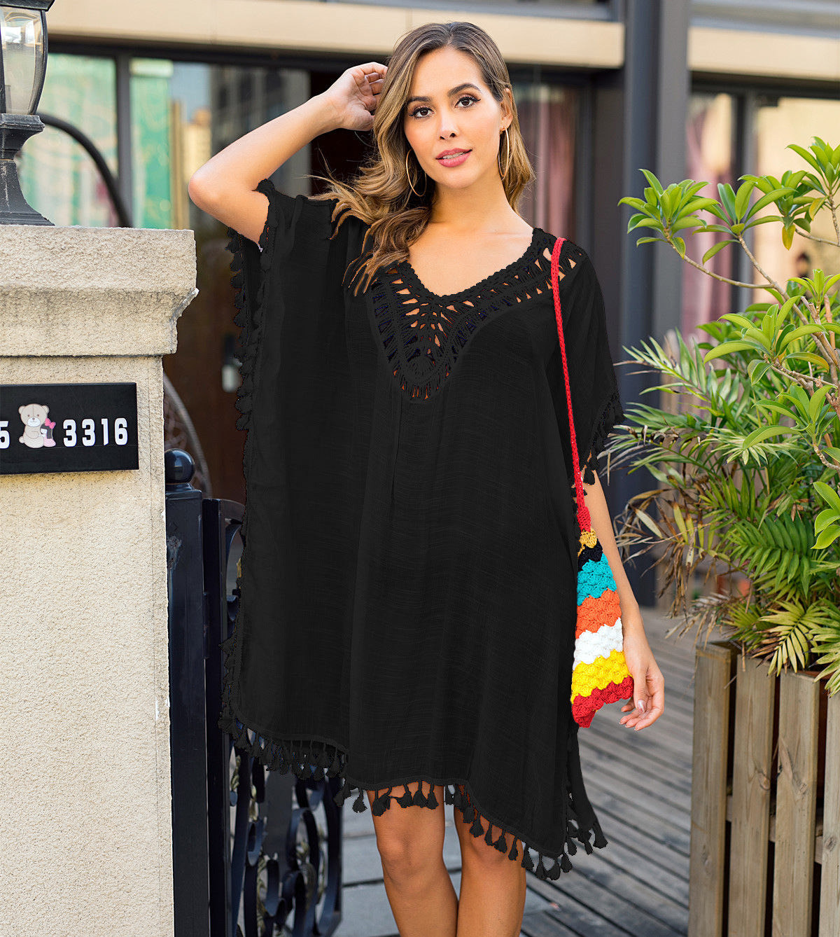 Dame elegant hækle-detaljer strand-overdel tunika Stilla