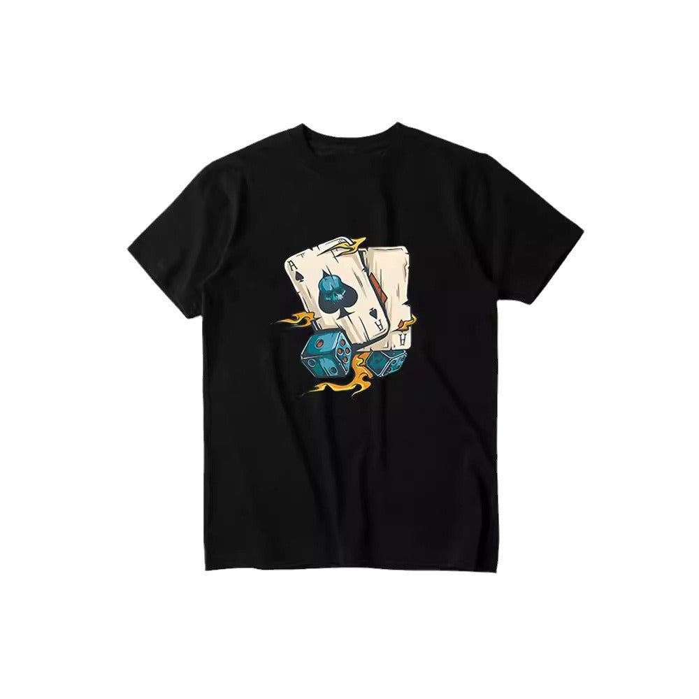 Dame T-shirt med iøjnefaldende kortdesign og kreative terninger Stilla