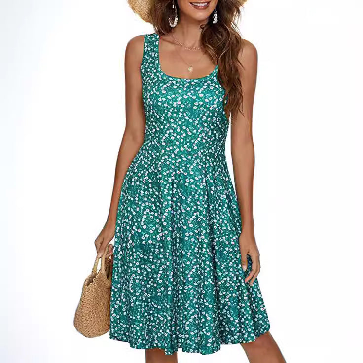 Dame A-formet kjole med blomstermønster og vidde skørt Stilla