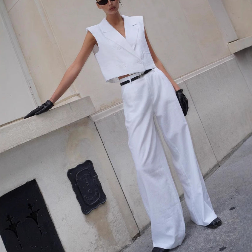 Dame Elegant blazer- og bukseensemble med smart snit og vidt skårne ben Stilla