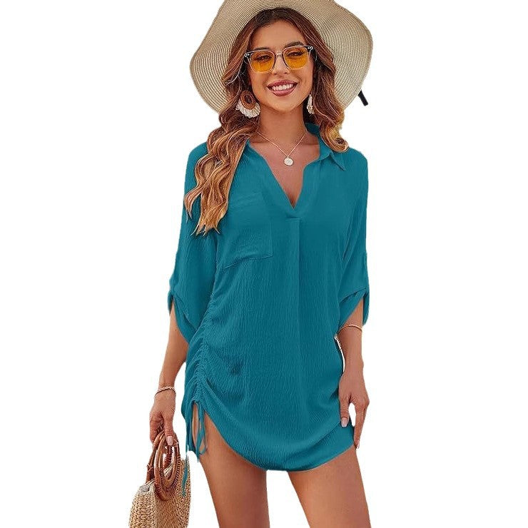 Dame afslappet strandshirt med sidelængebånddetalje Stilla