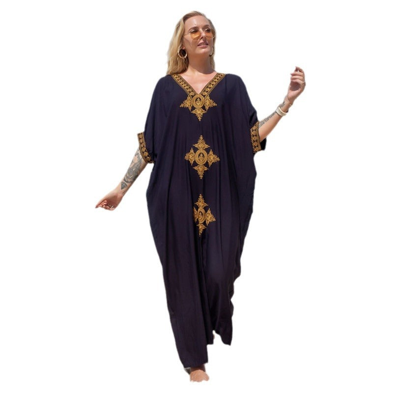 Dame elegant Kaftan med kunstnerisk broderi Stilla