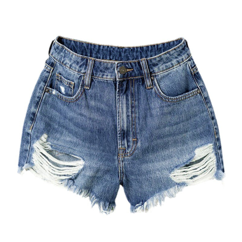 Dame Destroyed Denim Shorts med høj talje og frynset kant Stilla