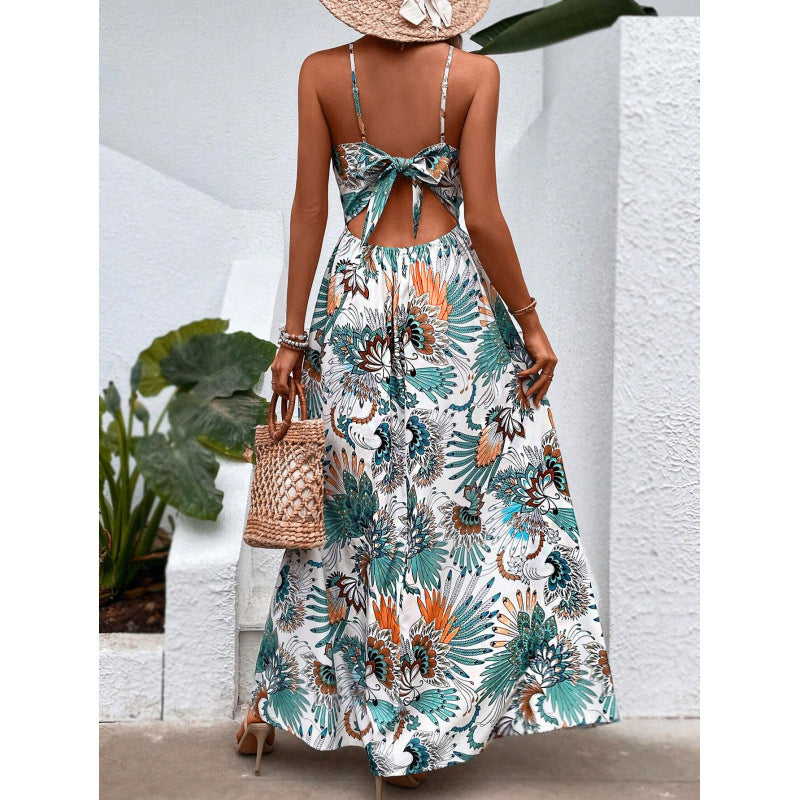 Dame Elegant Halterneck Maxikjole med Livligt Blomsterprint Stilla