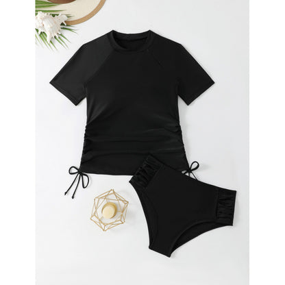 Dame badetøj sæt med stribet, højhalset overdel og høj talje Stilla