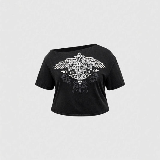 Dame Crop-Top med spændende grafiktryk og løs pasform Stilla