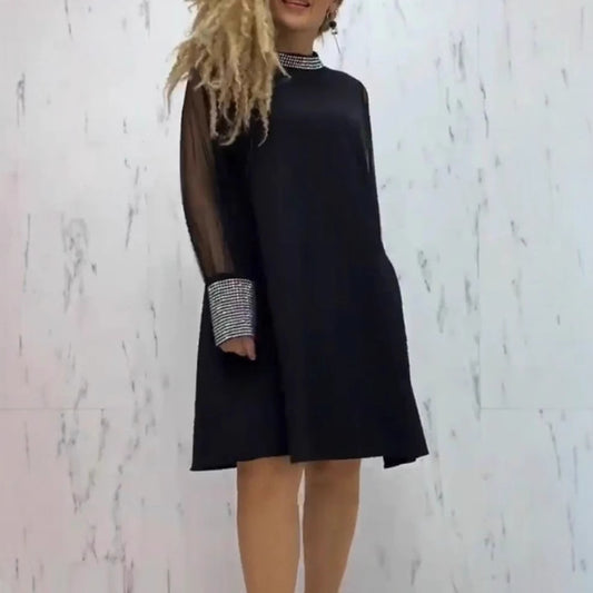 Dame Elegant Aftenkjole med gennemsigtige Puffærmer og glitrende Krave Stilla