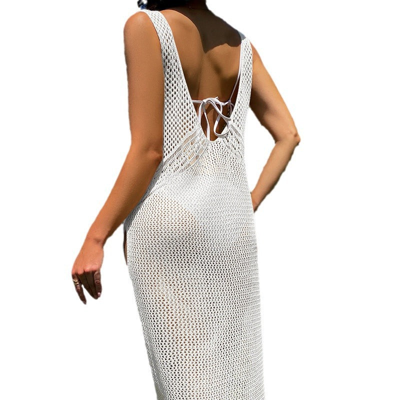 Dame afslappet netkjole med dyb V-hals og sidelæg Stilla