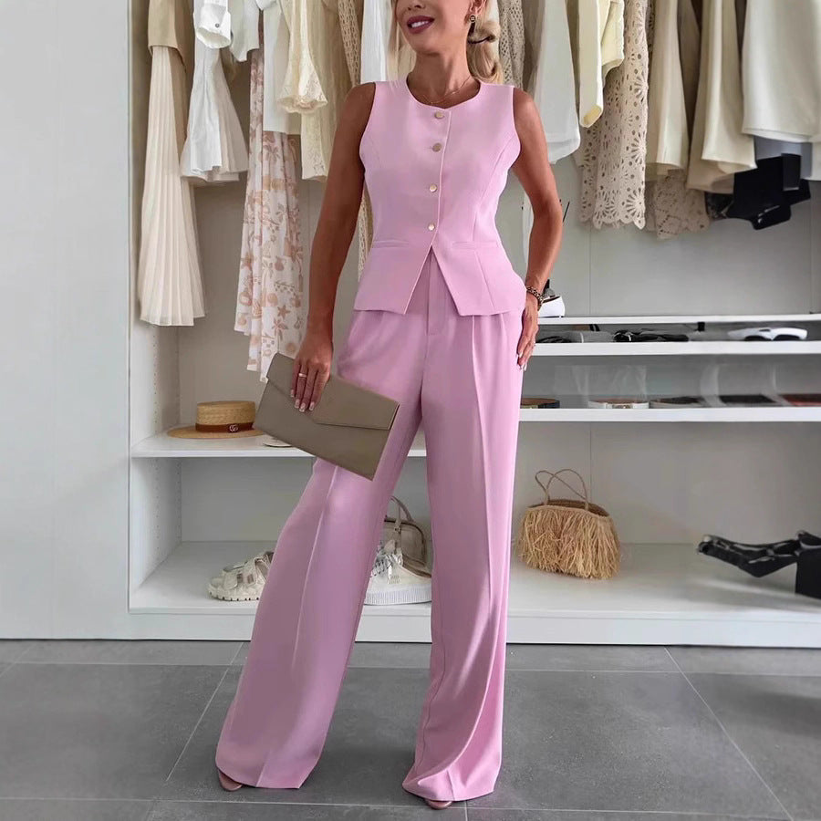 Dame Elegant Blazer-Bukser-Sæt med tætsiddende pasform og knapdetaljer Stilla
