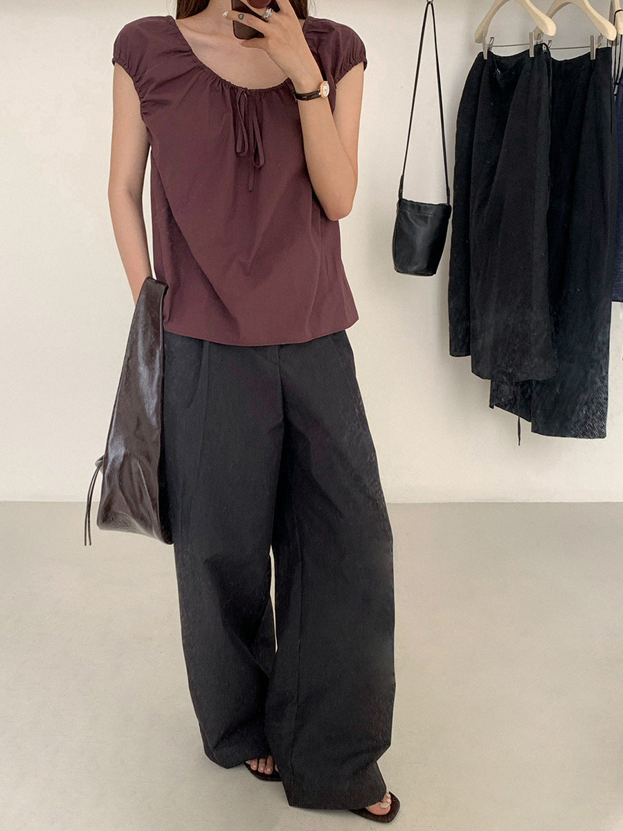 Dame elegant bluse med draperinger Stilla