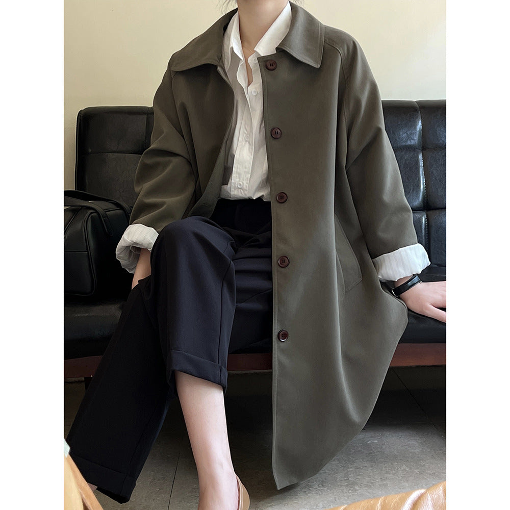Dame afslappet oversized trenchcoat med knaplukning og praktiske lommer Stilla
