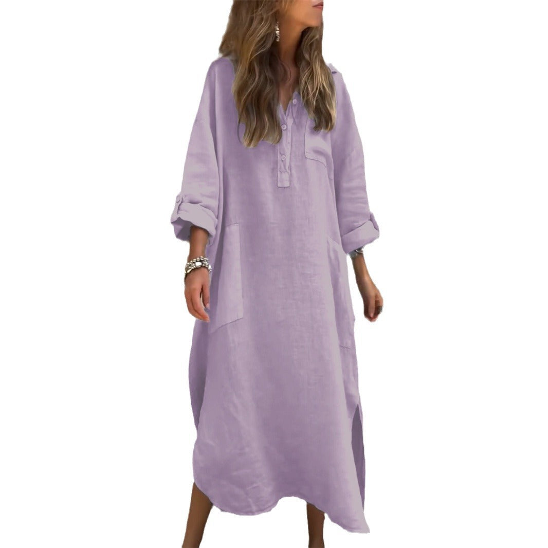 Dame afslappet maxikjole med knapliste og praktiske lommer Stiila