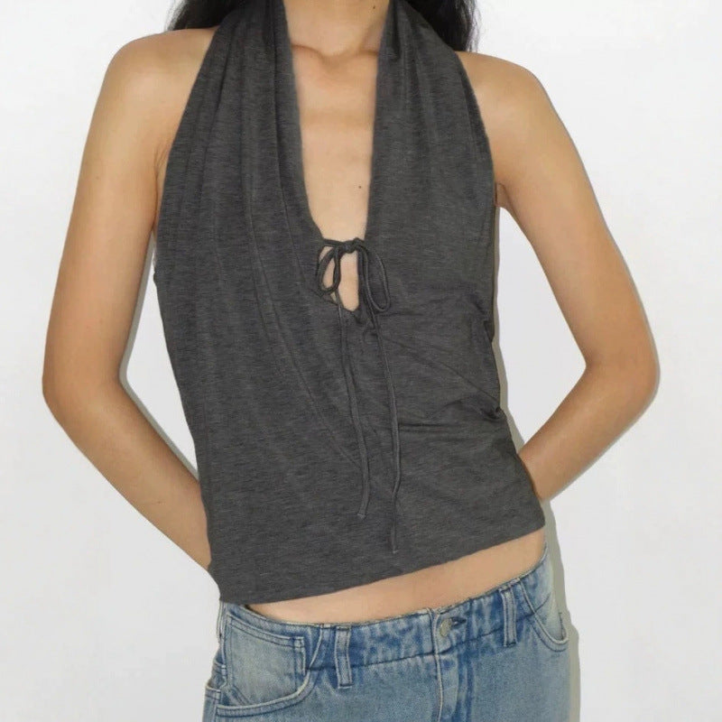 Dame Cropped Halterneck Top med justerbar snor Stilla