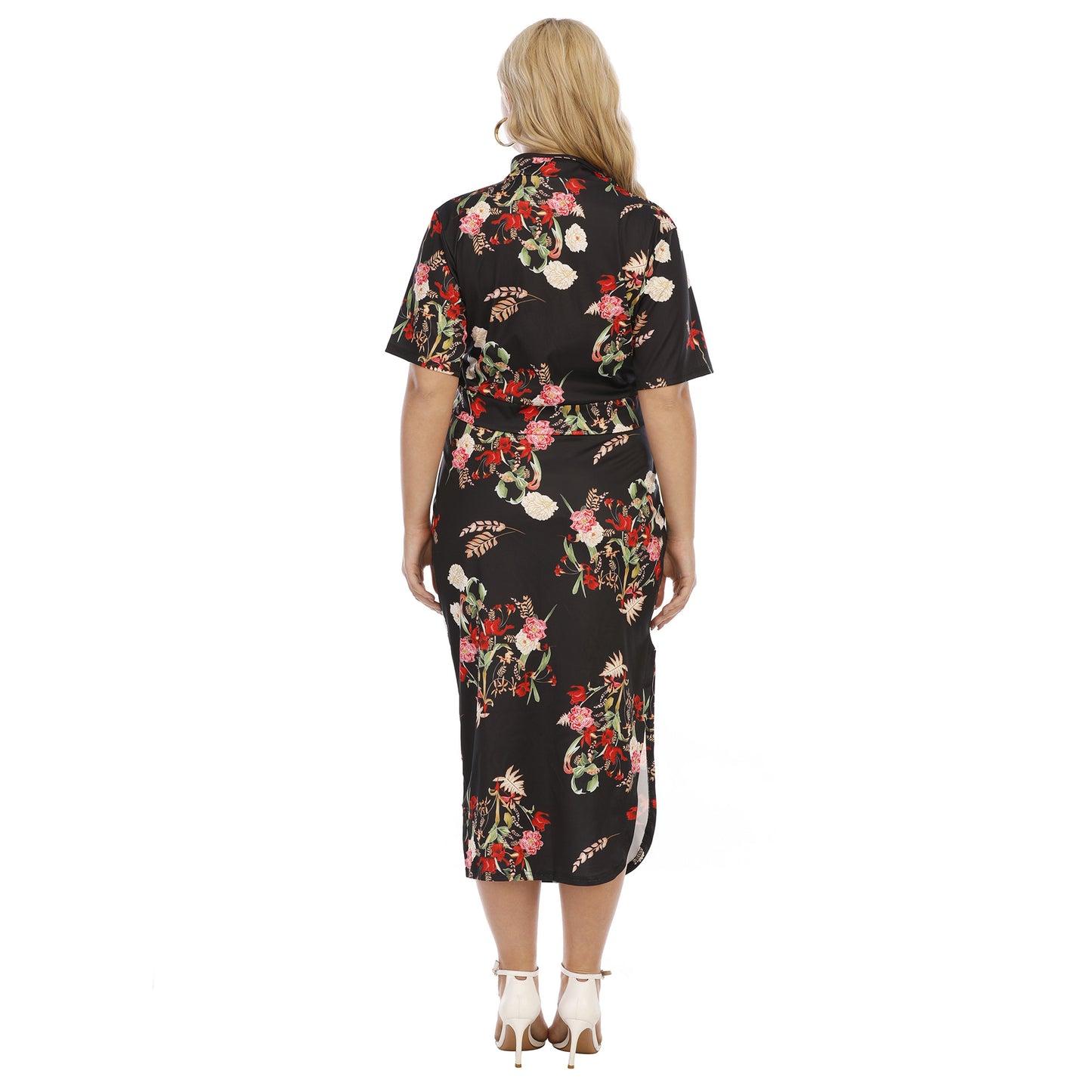 Dame elegant blousekjole med blomsterprint og høj krave Stilla